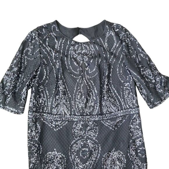 R&M Richards Dress Women's 18W Navy Blue Bling Sequins Short Sleeve Formal Stret - Picture 3 of 8